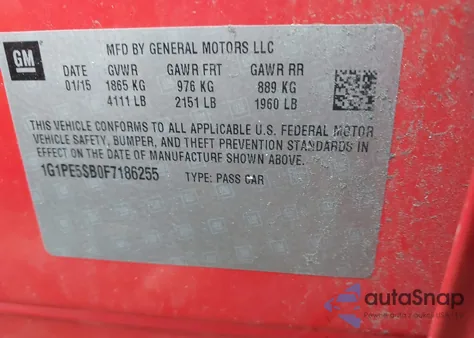 2015 Chevrolet Cruze 2Lt Auto from USA, damaged, VIN 1G1PE5SB0F7186255